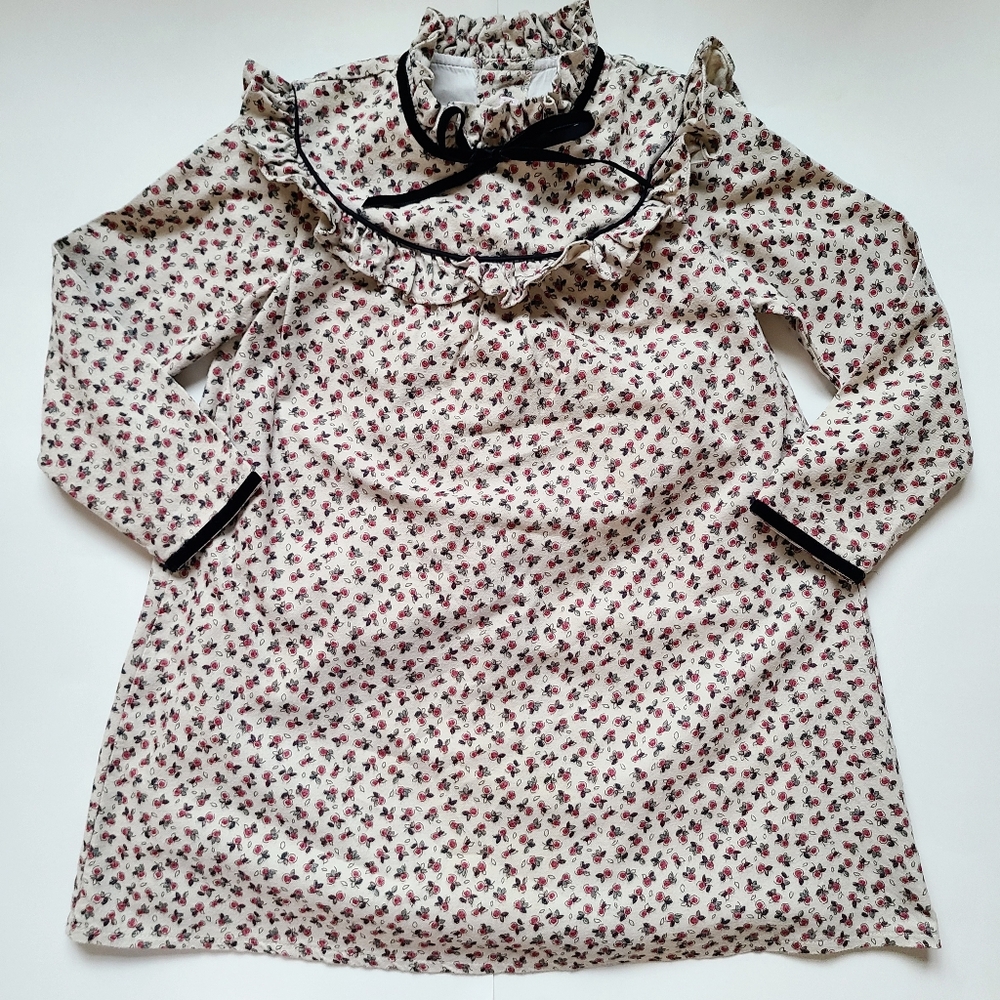 Floral Print Kids Dress with Black Accents